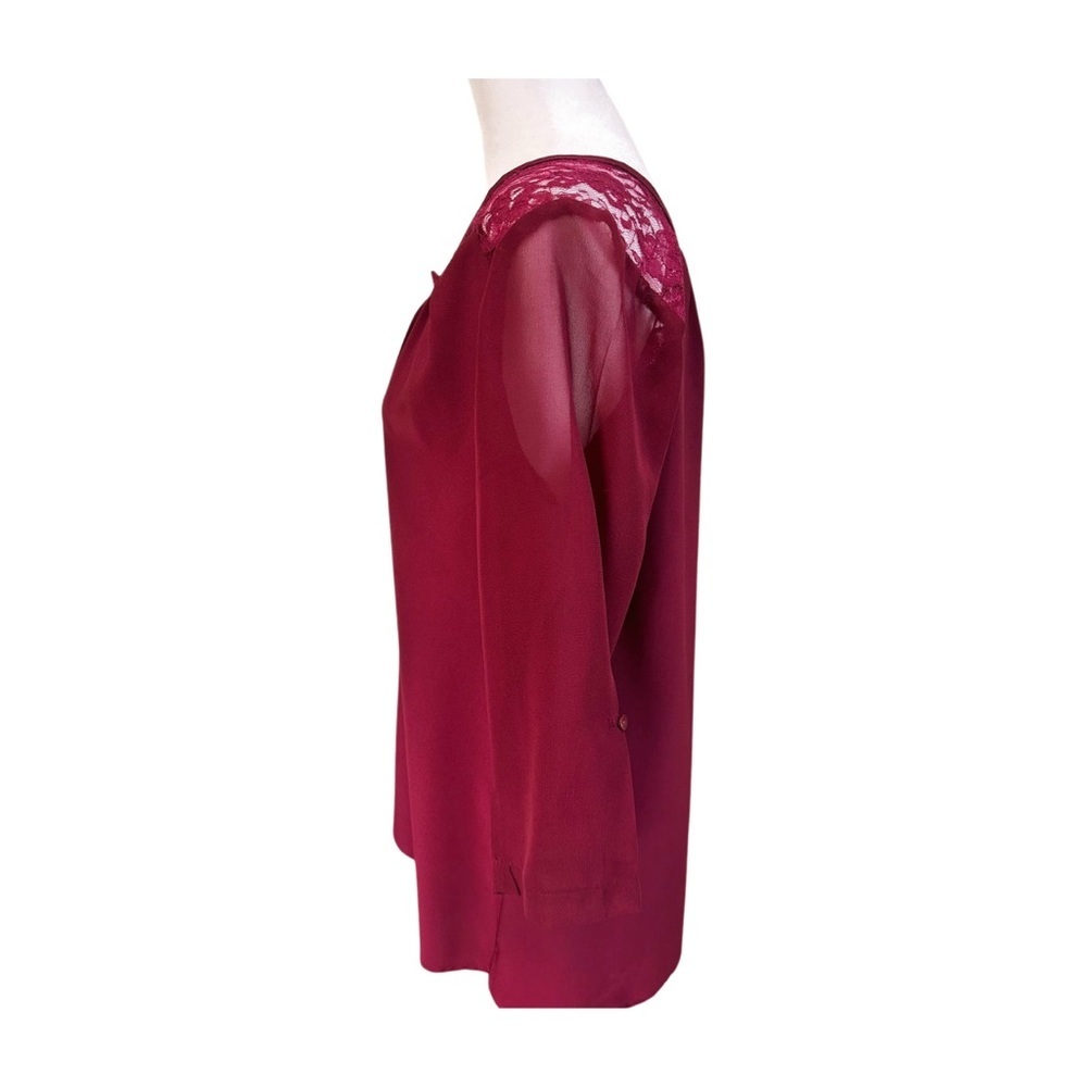 Maternity Burgundy Blouse 3/4 Sleeve with Lace Mesh Detail-Sz M - Picture 3 of 8